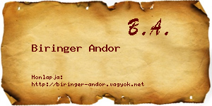 Biringer Andor névjegykártya
